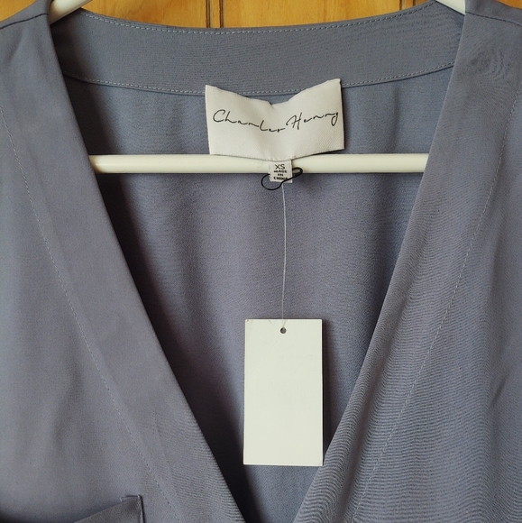 charles henry women's jumpsuit Gray V-neck | button down size XS - Picture 11 of 13